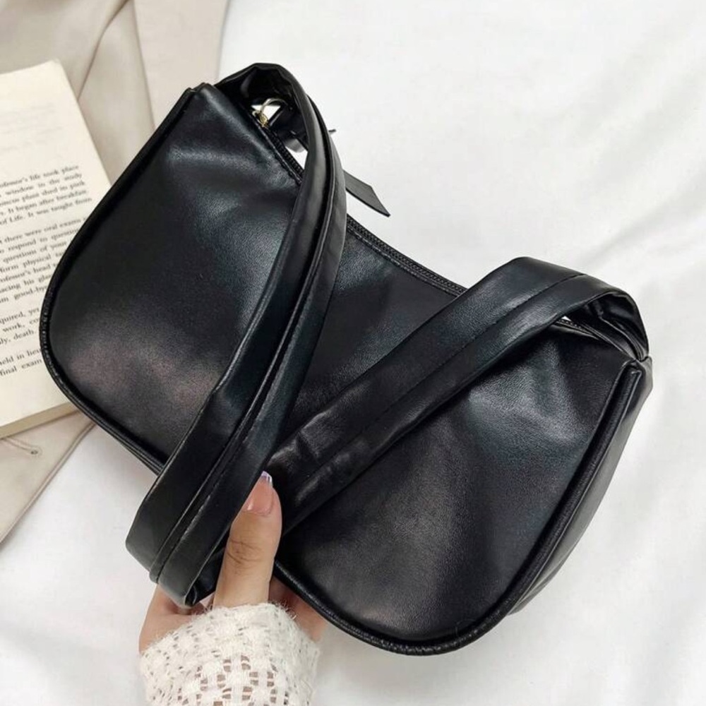 Black faux leather shoulder bag with ribbon detail | NWT | Y2K 90s vibes